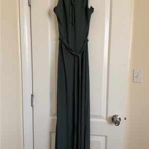 SHEIN Dark Green Ribbed Sleeveless Maxi Dress with Tie